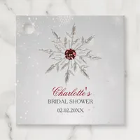 Silver Red Snowflakes Winter Bridal Shower Favor Tags