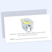 Penguin Moon Watercolor Baby Shower Diaper Raffle Enclosure Card