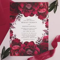 Elegant Deep Crimson Red Floral Romantic Wedding Vellum Invitations