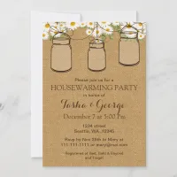 Burlap Daisies Mason Jars housewarming Invite