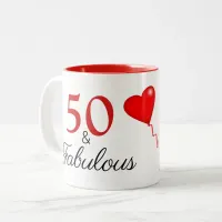 50 and Fabulous Photo and Red 50th Birthday Two-Tone Coffee Mug