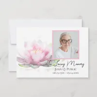 Pink Water Lily Flower Funeral Memorial Sympathy Thank You Card