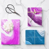 Pink, Purple and Blue Marble Swirls  Wrapping Paper Sheets