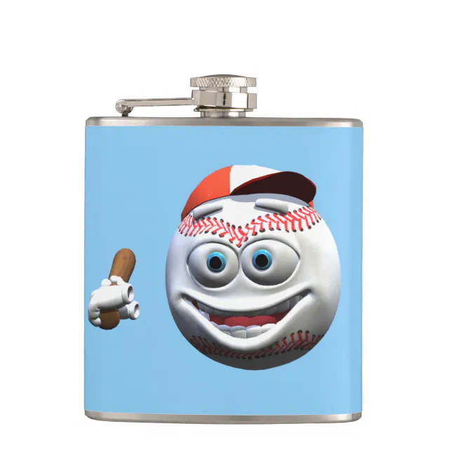 Funny Cartoon Baseball with Bat Flask