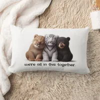 Lion, Tiger, & Bear Cubs Cuddling Best Friends Lumbar Pillow