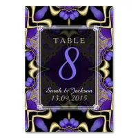 Gold Purple Satin Magic Wedding Table Number Card