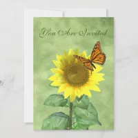 Pretty Yellow Sunflower and Orange Butterfly Invitation