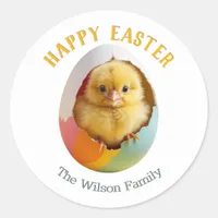 Cute Fluffy Chick Hatching Colorful Easter Egg Classic Round Sticker