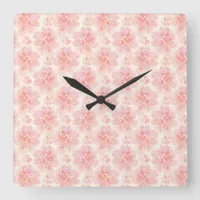 Abstract Floral Watercolor Pattern Peach and Pink Square Wall Clock