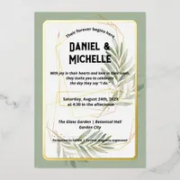 Modern Arched Black Gold Wedding Botanical Theme Foil Invitation