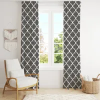 Dark Gray Moroccan Quatrefoil Trellis Blackout Curtains