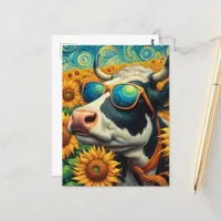 A Cow in Sunglasses in a Sunflower Field Postcard