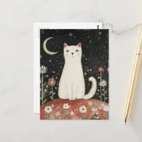 White Kitty and the Moon Postcard