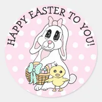 Happy Easter To You Bunny and Chick Classic Round Sticker