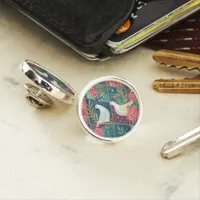 Elegant White Doves Pink Floral & Gold Geometric Lapel Pin