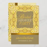 Vintage Damask Yellow Gold Lace Bridal Shower Invitation