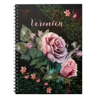 Pink Roses on black Spiral Photo Notebook