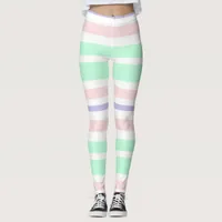 Pink, Purple and Green Striped Leggings