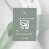 Modern Sage Green Minimal QR Code Wedding Website Enclosure Card