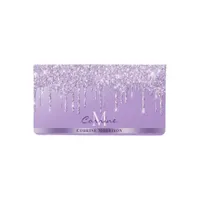 Monogram Name Violet Purple Dripping Glitter Checkbook Cover