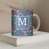 Girly Bohemian Flowers Monogram Coffee Mug