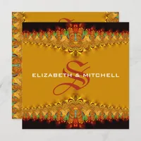 Rasta Tango Gold Lace Monogram Wedding Invitation