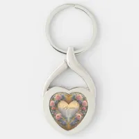 Victorian, golden heart with flowers and saying keychain