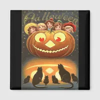 Vintage Halloween Children and Cats Magnet