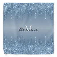 Metallic Frozen Ice Blue Glitter Dripping Monogram Bandana