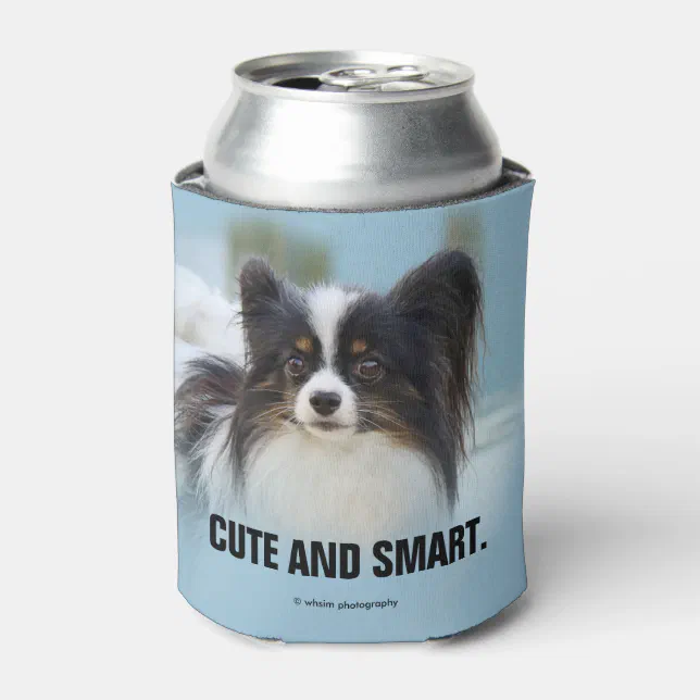 Cute Papillon Toy Spaniel Dog at the Dock Can Cooler