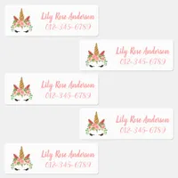 Cute Floral Unicorn Kid's Name Labels