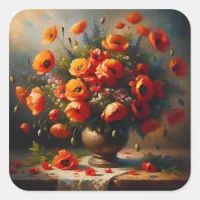 Vase of Red Poppies Square Sticker