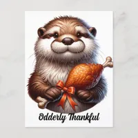 Cute Otter With Thanksgiving Turkey  Postcard