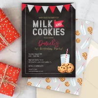 Milk & Cookies Vintage Blackboard Birthday Invitat Invitation
