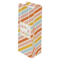 Jolly and Bright Retro Modern Stripe Christmas Wine Gift Bag