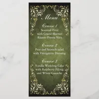 Rustic Regal Ornamental Green And Gold Wedding Menu