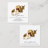 Adorable Vintage Girl and Deer Square Business Card