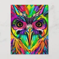 Owl with Colorful Feathers Quirky AI Art Postcard