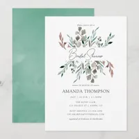 Watercolor Rustic Greenery Winter Bridal Shower Invitation