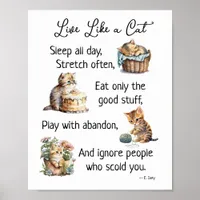 Live Like a Cat Watercolor Art Wall Hanging Poster