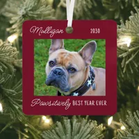 Cute Dog Quarantine Christmas Red Pet Photo Metal Ornament