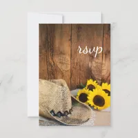 Cowboy Hat, Sunflowers Barn Wood Wedding RSVP Card