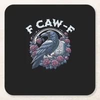 Crow Humorous F-Caw-F Graphic For Men Women Retro  Square Paper Coaster