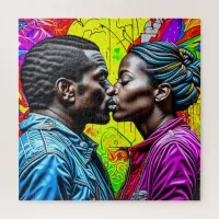 Black Couple Kissing in Love   Jigsaw Puzzle