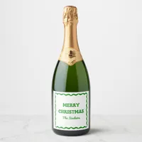 Fun Modern Wavy Border Green Christmas Party Sparkling Wine Label