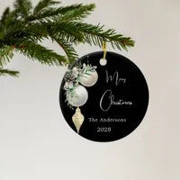 Black gold white baubles Christmas Ceramic Ornament