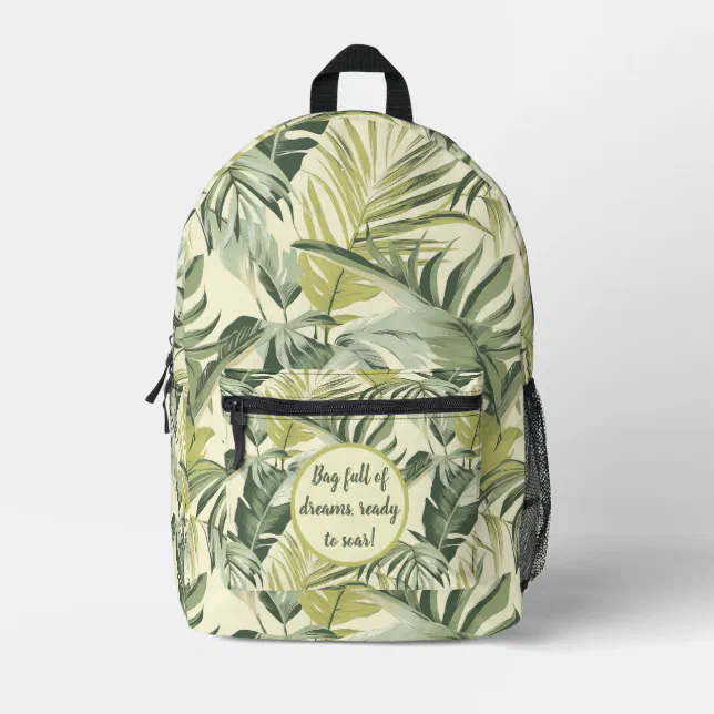 Watercolor Green and Yellow Leaf Pattern Printed Backpack