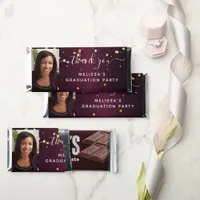 Graduation party burgundy gold photo script hershey bar favors