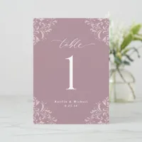 Elegant Mauve Wedding Table Numbers Cards