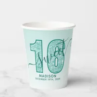 Teal Glitter Script Sweet 16 Sixteenth Birthday  Paper Cups